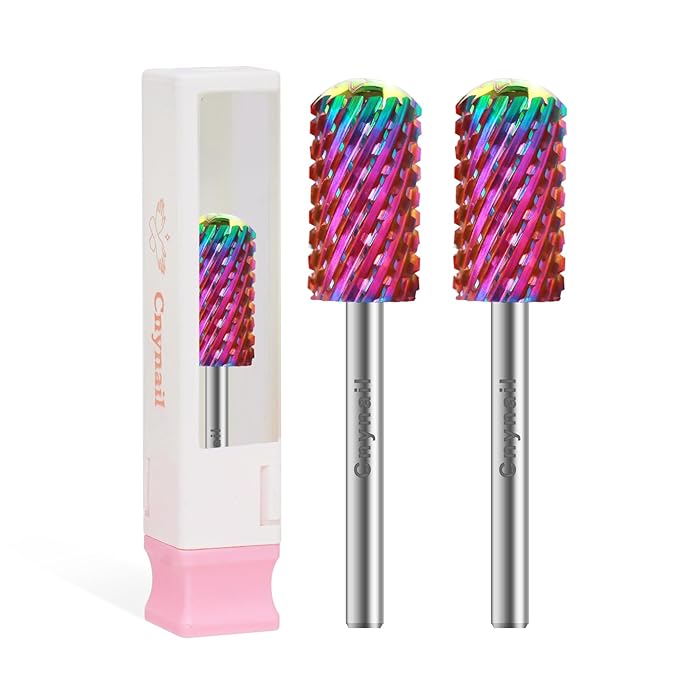 3/32" 2PCS Large Barrel Smooth Round Top Tungsten Carbide Nail Drill Bit Safety Bit for Gel & Acrylic Removal, 2-Way Rotating Efile Tip, Salon Electric File Accessory (XXC Grit, Multicolor)