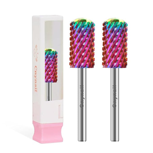 3/32" 2PCS Large Barrel Smooth Round Top Tungsten Carbide Nail Drill Bit Safety Bit for Gel & Acrylic Removal, 2-Way Rotating Efile Tip, Salon Electric File Accessory (XXC Grit, Multicolor)
