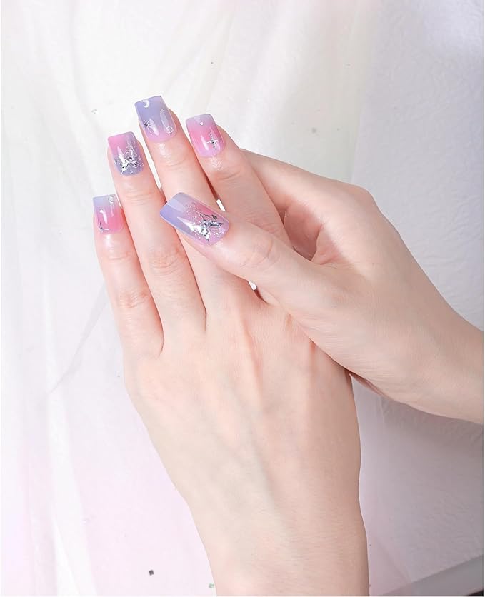 Nail Stickers, Gel Nail Strips with Manicure Tool Kit, 22 Pieces, Long Lasting, Chip Resistant, UV Free, Purple Dusk Dream