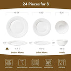 24Pc Rhombus Edge White Bone China Set, Service - Image 2