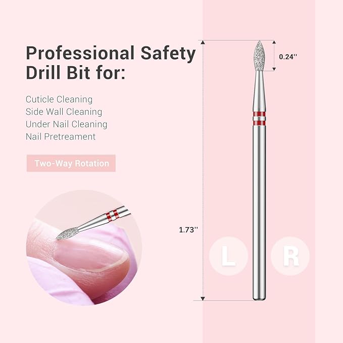 MelodySusie 2.1mm Nib Shape Cuticle Clean Nail Drill Bit 3/32'', Professional Safety Carbide Diamond Under Nail Cleaner for Cuticle Dead Skin Nail Prepare, Beginners Bits, Series Bit-S, Fine