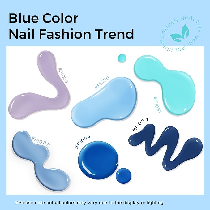 Morovan Blue Nail Polish Set: Light Navy Royal Blue Nail Polish Pack Quick Air Dry Baby Sky Cobalt Mini Toe Bulk DIY Art Salon Summer Gift for Women