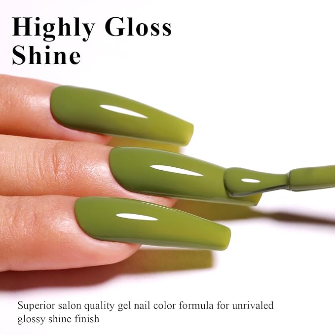 Imtiti Green Gel Polish, 15ML Olive Green Soak Off LED UV Gel Polish for Autumn Winter, DIY Nail Art Starter Manicure Salon Kit