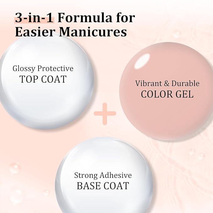 JODSONE Nude Gel Polish Top Base Coat,16.5ml 3-in-1 One Step Gel Polish,Base Color Top Gel in One, Save Time,Long Lasting