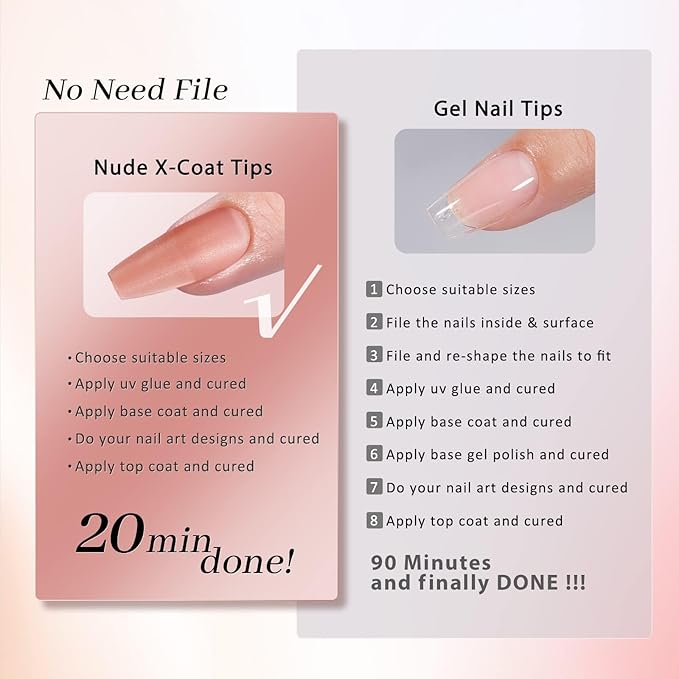 BTArtbox XCOATTIPS Gel Nail Kit - Medium Coffin Press on Nails Brown Pre-applied Tip Primer with Gel Glue and Top Coat, Fake Nails for Daily Nail Art