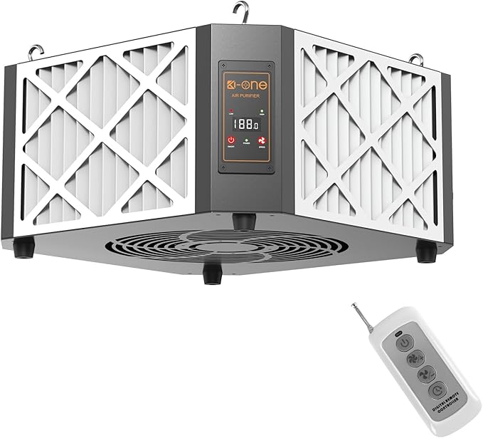 Air Filtration System, 360 Degree 2-Speed(1050/1400 CFM) Hanging Ceiling Dust Collectors for Woodworking, Remote Controlled Dust Collection Systems, 2 Stage Filtration, for Shop Garage