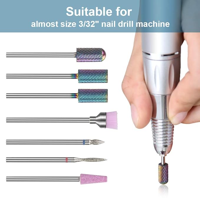 Bulex 7pcs Cuticle Drill Bits for Nails - Professional Efile Nail Drill Bits Set to Remove Gel Polish