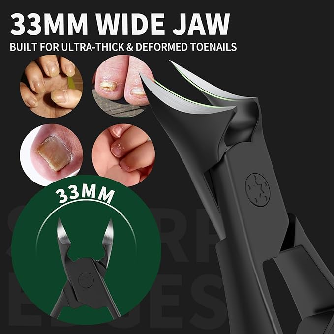 Ingrown Nail Clippers, Slant Curved Blade Nail Clippers for Men Thick Ingrown Toenails with 33mm Wide Jaw Opening, Heavy Duty Stainless Steel Toenail Clippers for Seniors Thick Toenails Black