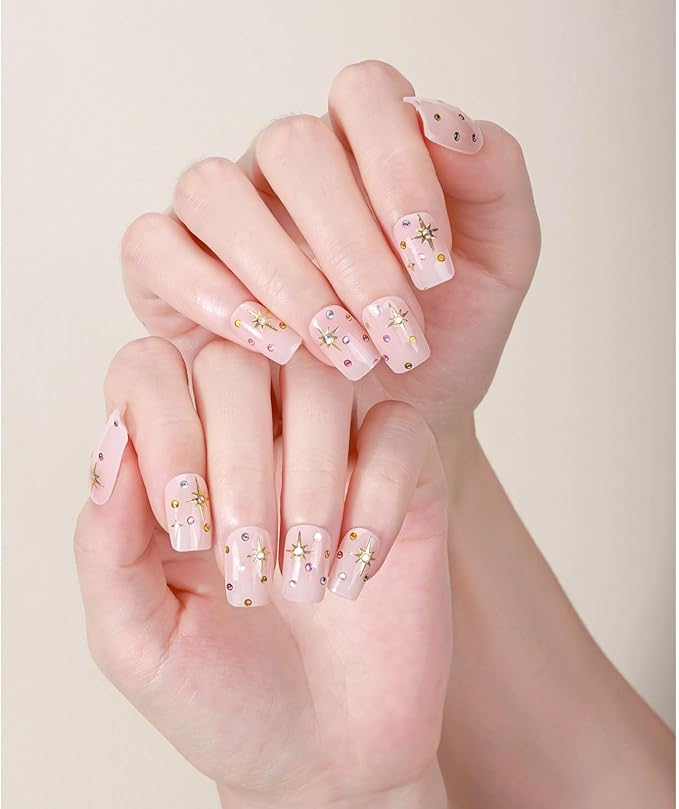Nail Stickers, Gel Nail Strips with Manicure Tool Kit, 22 Pieces, Long Lasting, Chip Resistant, UV Free, Dewdrop Diamonds