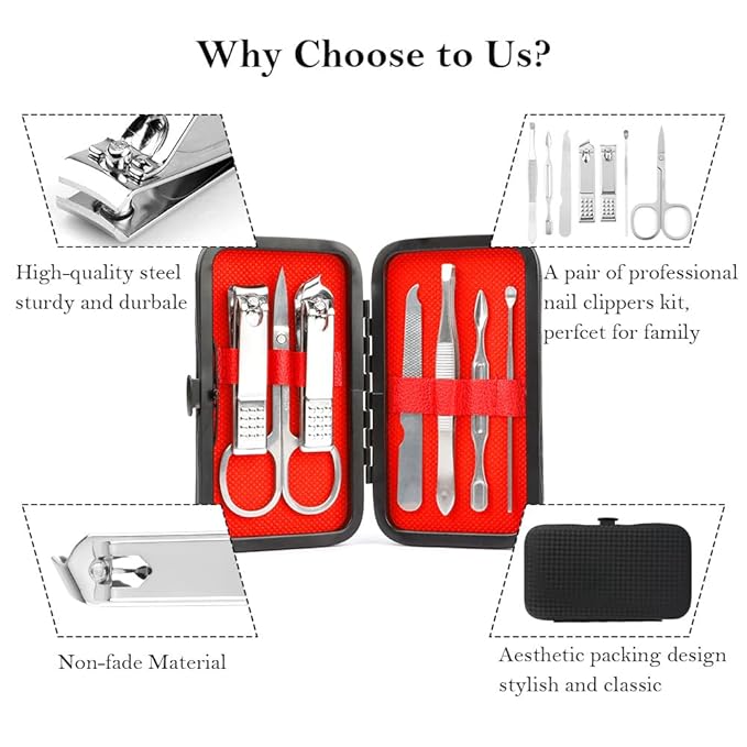Manicure Set, Nail Clipper Kit, Nail Care Kit, Nail Care Set, Stainless Steel Professional Manicure Kit Tools, 8 In 1 Portable Travel Grooming Kit, Christmas Gifts for Men Husband Boyfriend, Silver