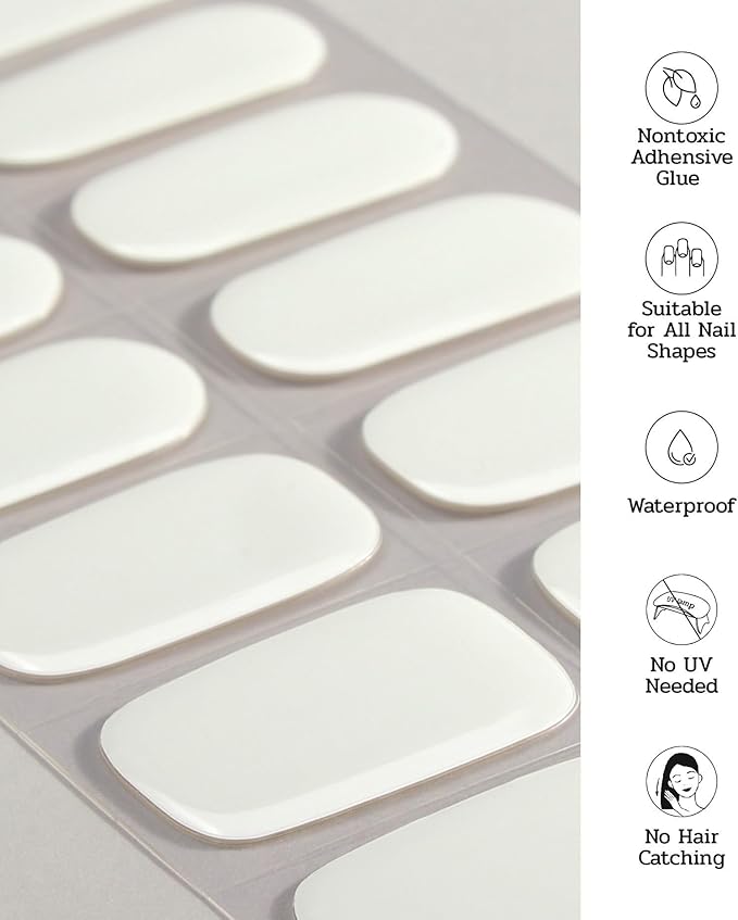 Nail Polish Strips - 22 Pcs Salon Quality Gel Nail Stickers - Long Lasting Wraps (Moonlight White)