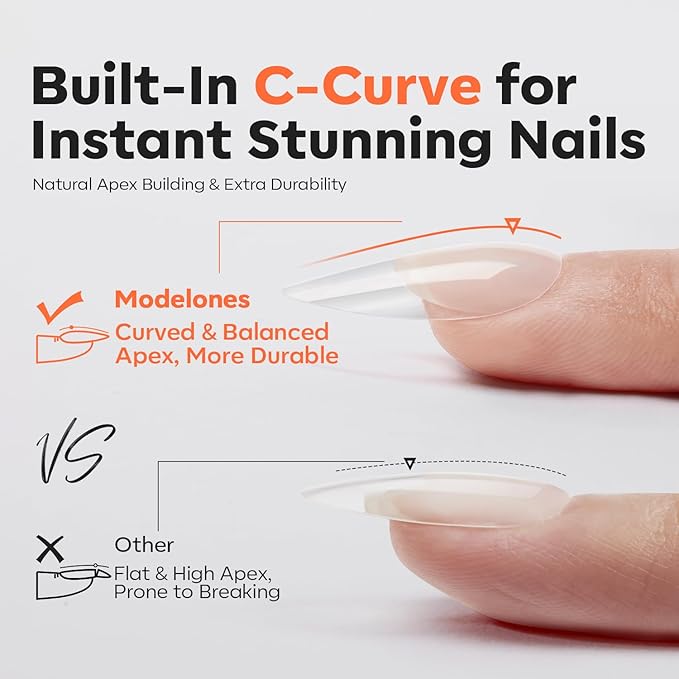 modelones Gel Nail Kit Almond, 15Sizes Instant Apex False Nail Tips Solid Glue & Mini U/V Lamp, 240Pcs Medium Almond Pre-Building Strong Thick Acrylic Press on Tips LED Light Extension Kit Women Gift