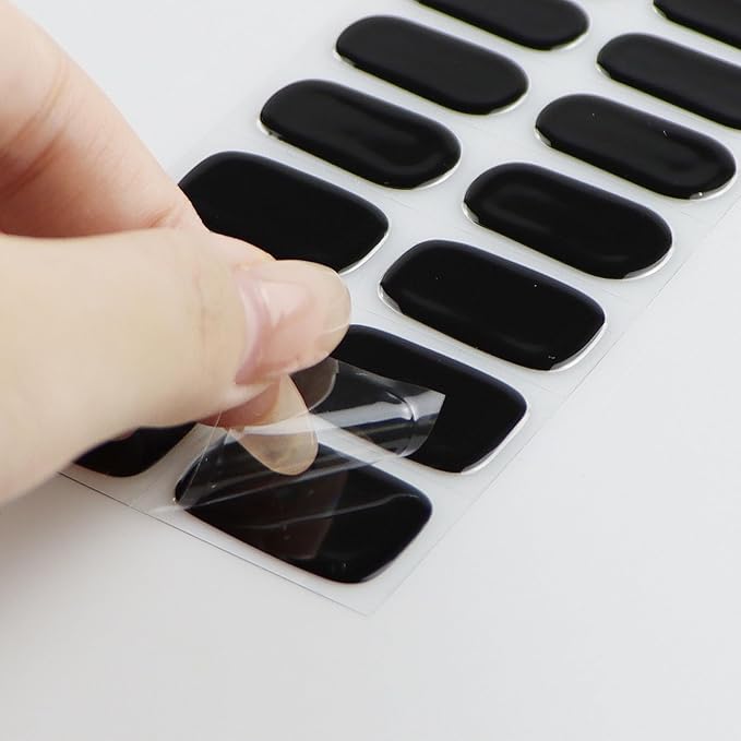 JMEOWIO Semi Cured Gel Nail Strips Black Gel Nail Stickers Nails Art Design Decoration Accessories