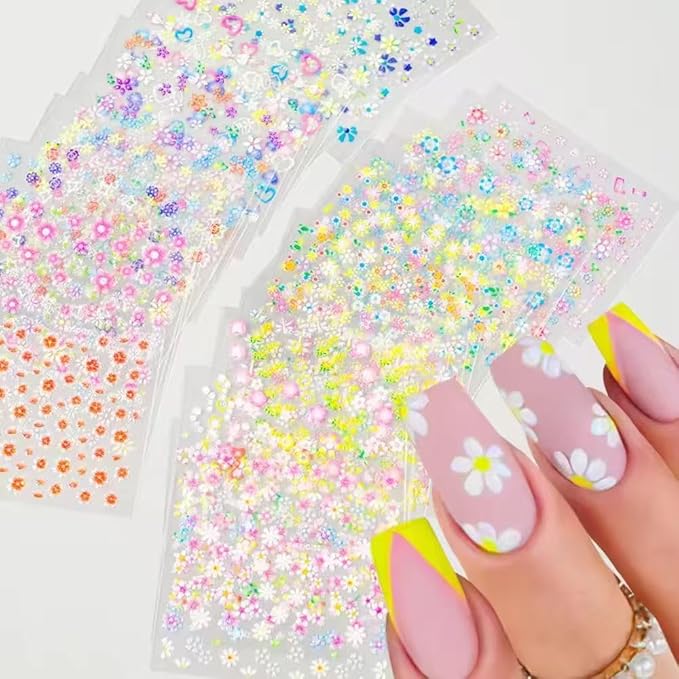 30 Sheets Flower Nail Stickers Floral Nail Art Stickers 3D Embossed Self Adhesive Nail Decals Heart Butterfly Rose Bow Nails Design Spring Nail Art Decals for Women Manicure DIY Decoration