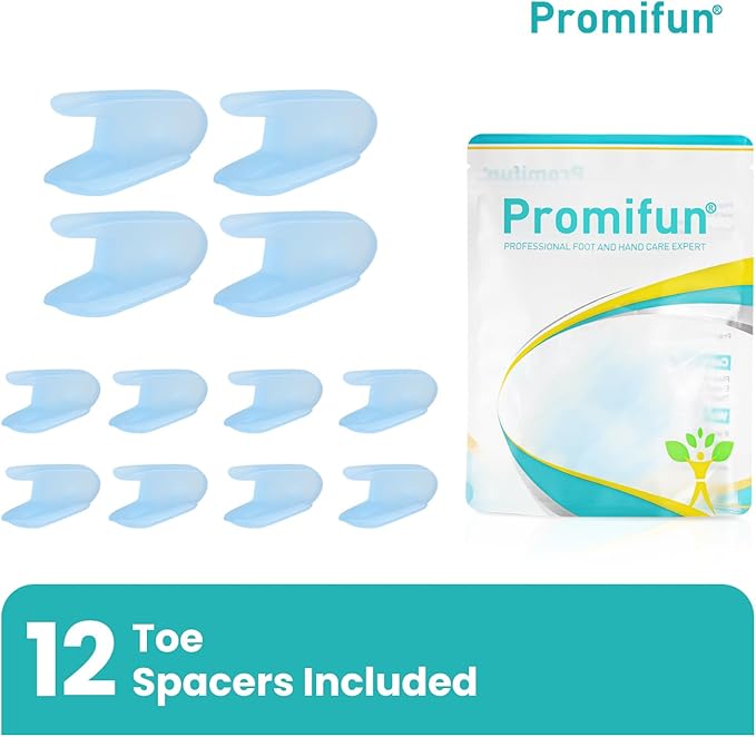 12-Pack Gel Toe Separators - Bunion Pads – Toe Spacers for Overlapping Toes Straightening for Men and Women (4L+8S, Transparent Blue)