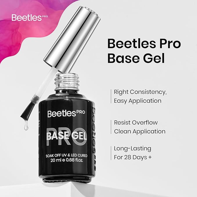 Beetles Pro Gel Base Coat– 20ml Each, Hema-Free & Self-Leveling Long-Lasting to 28 Days - Soak-Off Gel for LED/U V Lamps, Professional Salon Manicure