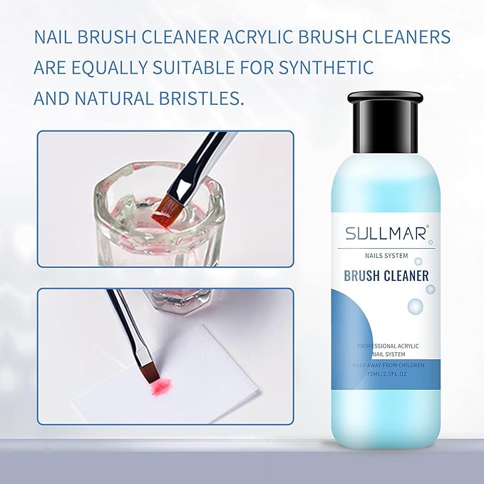 Nail Art Brush Cleaner & Restorer Quickly Clean Gel Nail Brushes Nail Brush Preserver for Any Nail Art Brush DIY Salon at Home 2.5fl.oz