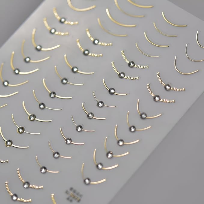 5D Embossed French Tip Nail Art Stickers Silver Gold Nail Stickers for Nail Art Self Adhesive Stripe Nail Decals with Rhinestone Design French Tip Nail Art Supplies for Women Girls