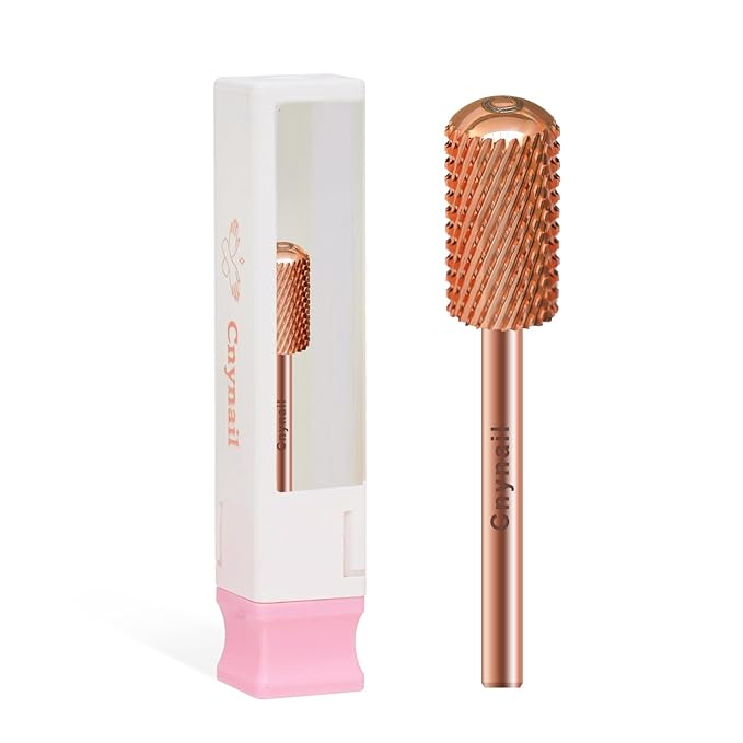 3/32" Large Barrel Smooth Round Top Tungsten Carbide Nail Drill Bit Safety Bit for Gel & Acrylic Removal, 2-Way Rotating Efile Tip, Salon Electric File Accessory (C Grit, Rose Gold)
