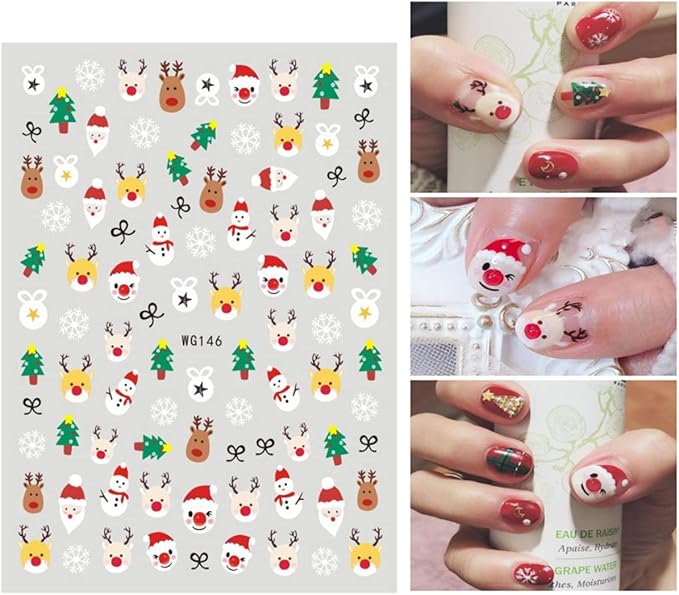 8 Sheets Christmas Nail Art Stickers 3D White Snowflake Nail Decals Xmas Tree Snowman Reindeer Santa Claus Nail Stickers Holiday Winter Nail Design Christmas Nail Decoration for Women Girls