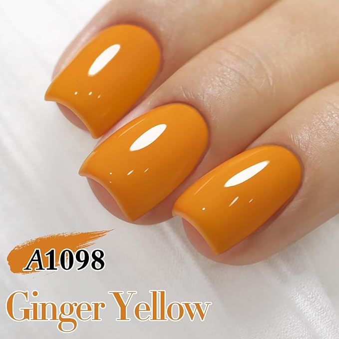 Double Rhythm Gel Polish 15ML Jelly Sheer Pastel Light Milky Color Pearl White Bottle 1 PC 0.5 OZ Full Size Nail Art Salon at Home (Ginger Yellow-D1098)