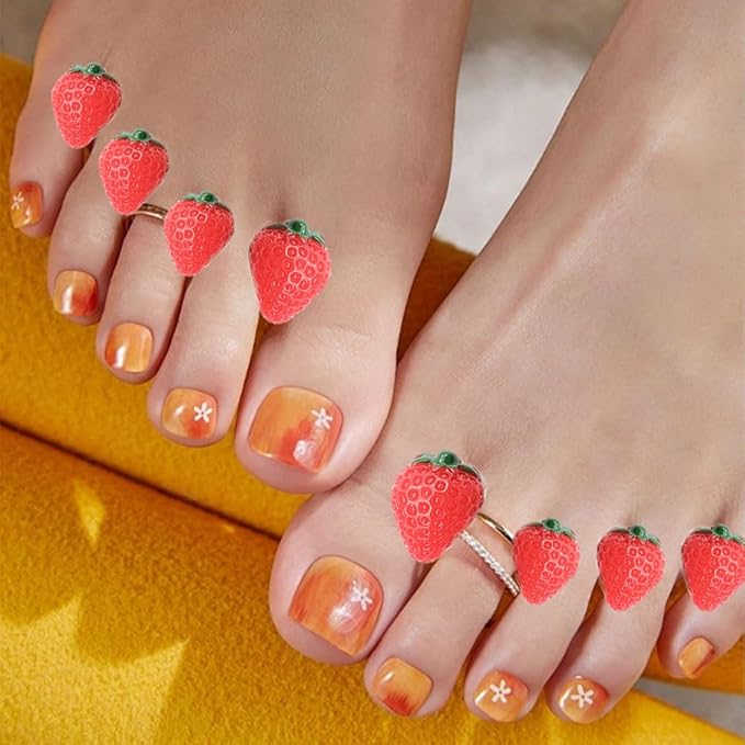 32PCS Silicone Toe Separators for Pedicure, Cute Daisy Flower strawberry Pearl Shaped Toe Nail Spacers for Pedicures Nail Art Salon Tools Nail Art Accessories