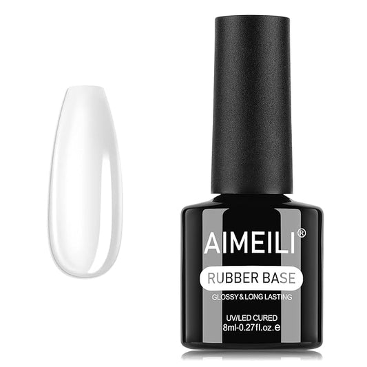 AIMEILI Rubber Base Gel Nail Polish, Hema Free, Cruelty Free, Vegan, Clear Builder Nail Gel Base Coat Soak Off Nail Art Design 8ml