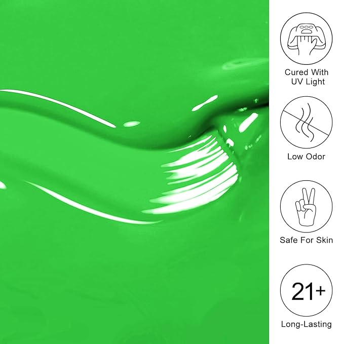 Imtiti Neon Gel Nail Polish, Neon Green Gel Polish High Gloss Soak Off UV LED Nail Gel Polish Spring Summer Art Manicure Salon DIY Design 10ML