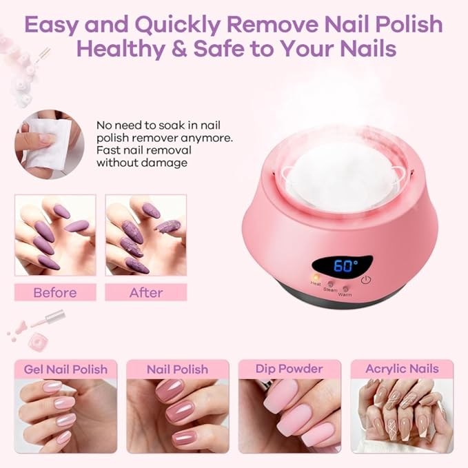 Nail Polish Remover Machine Upgraded Electric Steam Remover Portable Automatic Gel Nail Polish Remover for Home and Salon Use