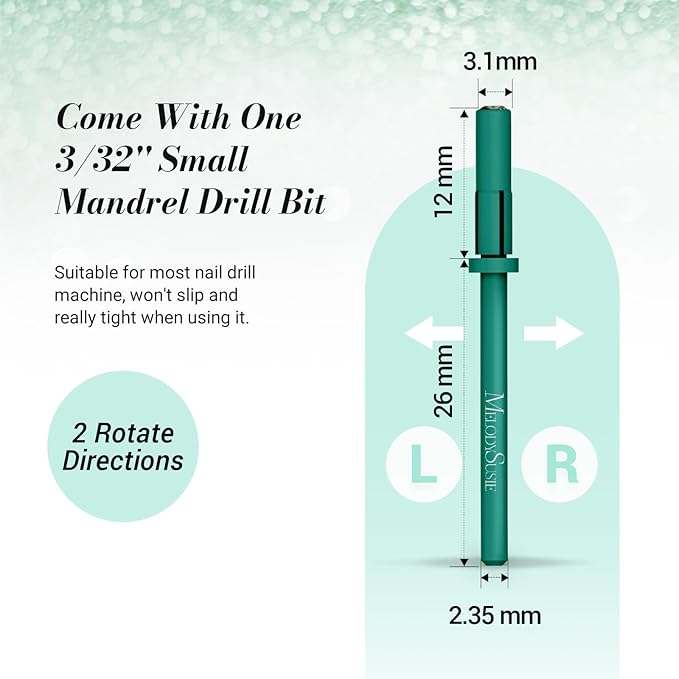 MelodySusie 50 Pcs Nail Drill Bits Small Sanding Bands with 3.1mm Mandrel Bit, 180 Fine Grit Nail File for Acrylic Nails Gel Manicures and Pedicure, Dark Green