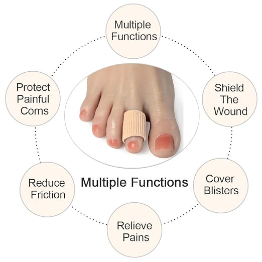 5 Pack Cut Toe Tube Sleeves Made of Elastic Fabric Lined Silicone Toe Sleeve Protector for Stress Pain Relief Corn and Calluses Remover (Medium, 15cm Length)