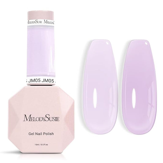 MelodySusie Milky Gel Nail Polish, 0.5Fl Oz Jeweliver Gel Polish Milky White Purple Pastel Color Soak Off UV LED Light Cure Spring Summer Colors Manicure Nail Art DIY at Home JM05