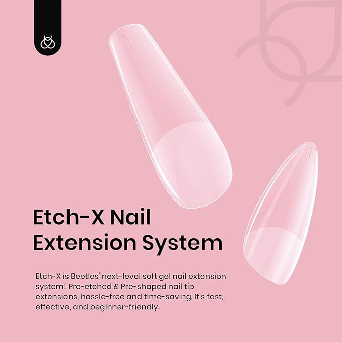 Beetles Gel Nail Tips Short Coffin Pre-Etched Nail Tips, 12 Sizes 288 Pcs Full Cover Soft Tips Half Matte False Nails Clear Acrylic Glue on Nails Extension DIY Manicure Gifts for Women