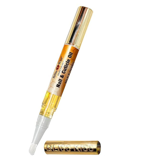 Bliss Kiss | 1 Milk & Honey | Nail Oil Cuticle Pen w/Vitamin E & Jojoba⏤Nail Strengthener Nail Growth Serum for Brittle Peeling Breaking Thin Nails