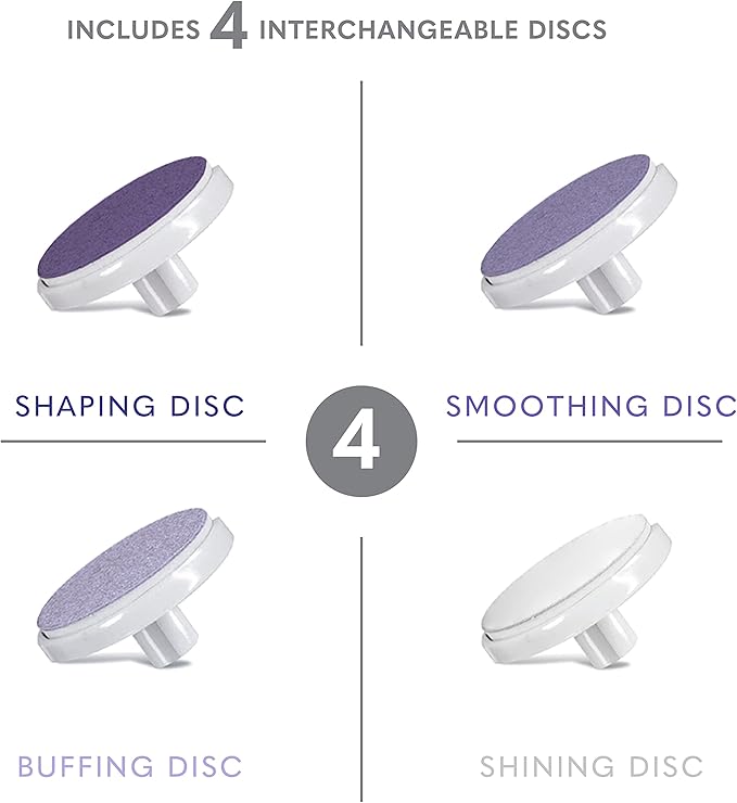 BELLASONIC 4-in-1 Rechargeable Electric Nail File Set with Travel Pouch – Unique Oscillating Head – Shape, Smooth, Buff & Shine Nails – Remove Cuticles & Calluses (Purple/Purple Metallic)