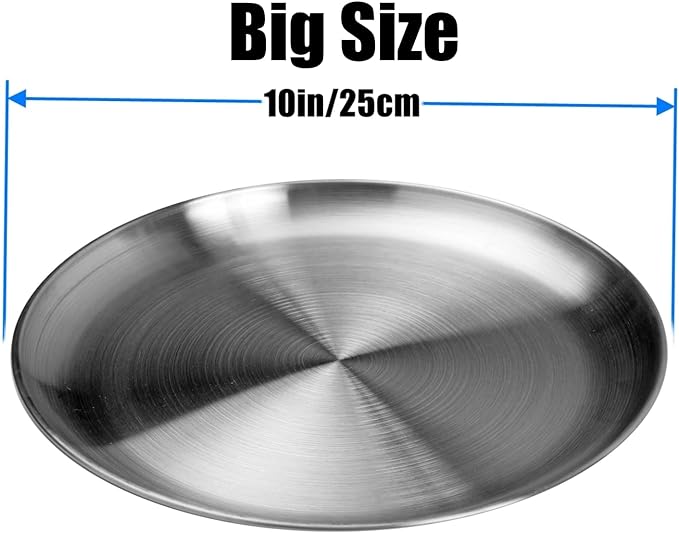 CAMBUY Stainless Steel Plates 10 inch 4 Pcs Metal Dinner Dishes Plate Set | - Image 3