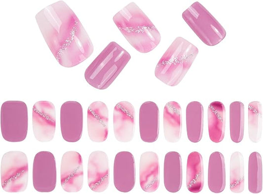No Lamp Gel Nail Strips 22 Pcs Wraps - Halo Purple, Easy Apply Gel Nail Stickers Long Lasting, Salon-Quality, 2 Prep Pads, 1 File, 1 Wooden Stick