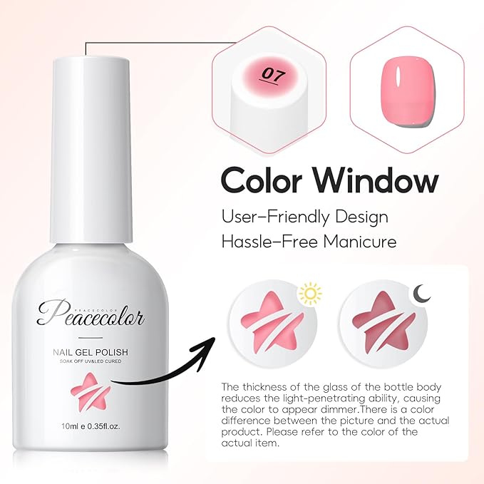 Peacecolor Jelly Gel Nail Polish Set 10ML 6pcs Pink Nude White Sheer Transparent Colors Soak Off Gel Polish Nail Art Manicure Gifts for Women Salon DIY at Home