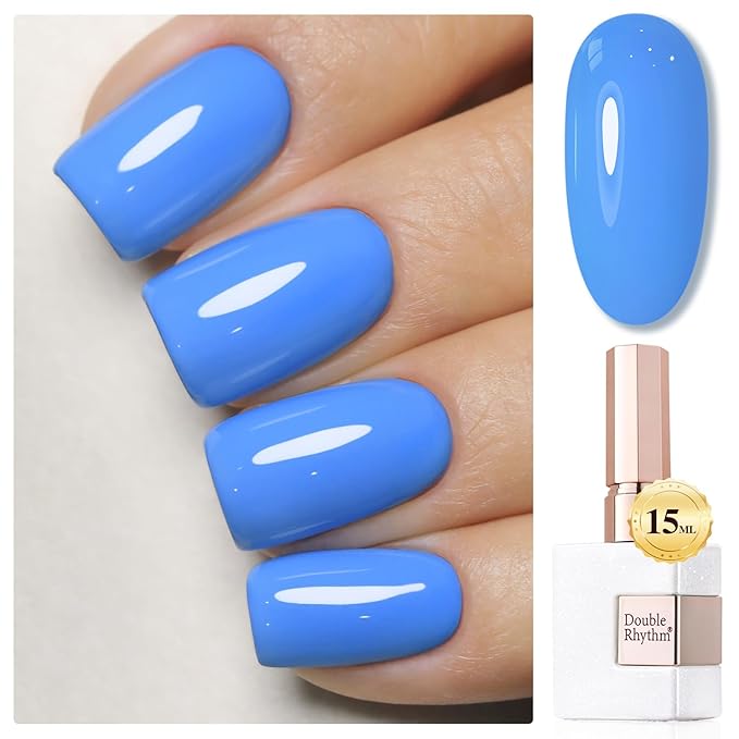 Double Rhythm Gel Polish 15ML Jelly Sheer Pastel Light Milky Color Pearl White Bottle 1 PC 0.5 OZ Full Size Nail Art Salon at Home (Blue-D1336)