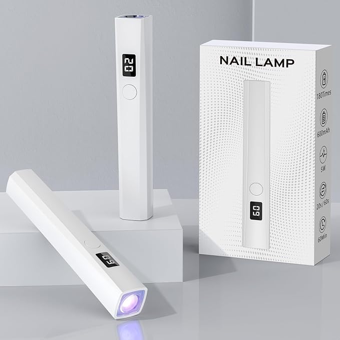 Handheld UV Light for Gel Nails, 5W LED Cordless Gel X Nail Lamp Rechargeable with LCD Display, Mini Nail Dryer, Fast Curing (White)