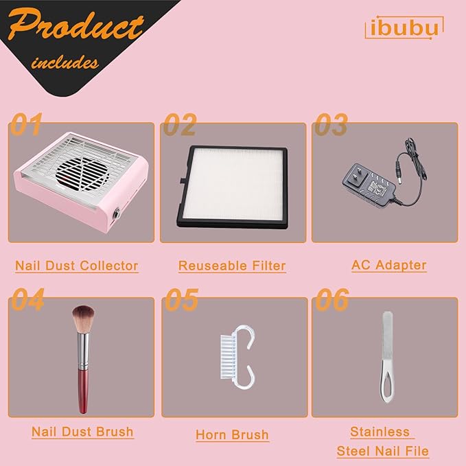 Nail Dust Collector Machine Electric Strong Suction Nail Dust Vacuum Cleaner Nail Salon Dust Extractor Acrylic Nail Powder Dust Collector Vacuum Fan with Multiple Tool Kits for Nails Pink