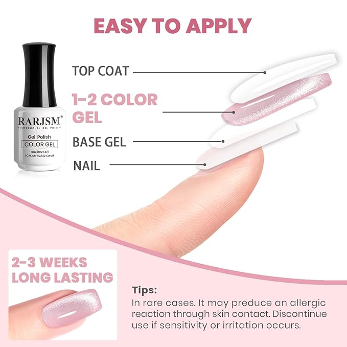 RARJSM Pink Cat Eye Gel Nail Polish with Magnet Stick Reflective Dazzling Nude Skin Color Sparkle Diamond Glitter Cateye Gelpolish 15ml Single Bottle Curing Requires Soak Off for Home Salon Manicure