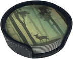 6 Pcs Deciduous Forest Bird Deer Leather Coasters - Image 2