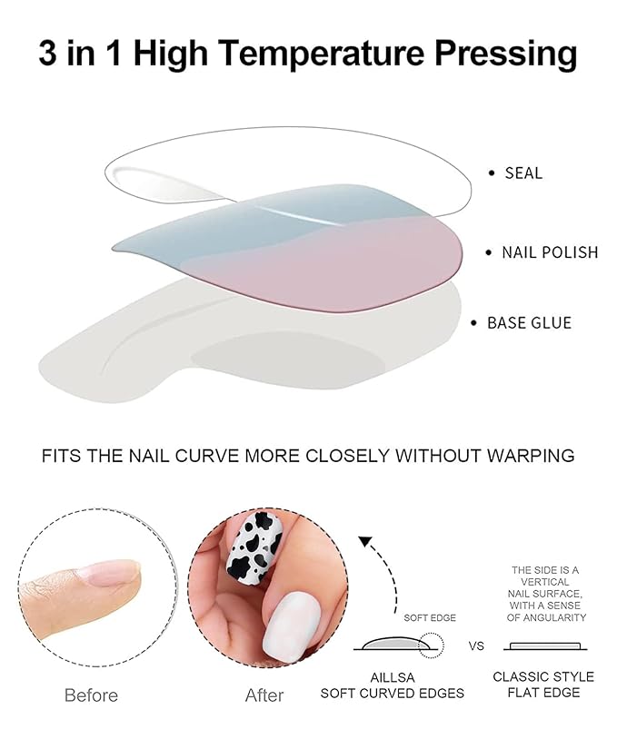 Semi Cured Gel Nail Strips (Cute Dairy Cattle), 28 pcs UV Cow Gel Nail Stickers for Women Work with Any UV Lamps, Salon Quality Nails Wraps for Home DIY Nails Art