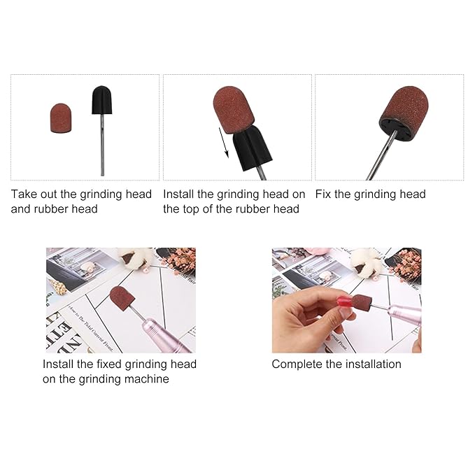 Nail Drill Bits Sanding Caps 120 Grit Polishing Grinding Bands Manicure Tool Set Includes Mandrels for Nail Art Care