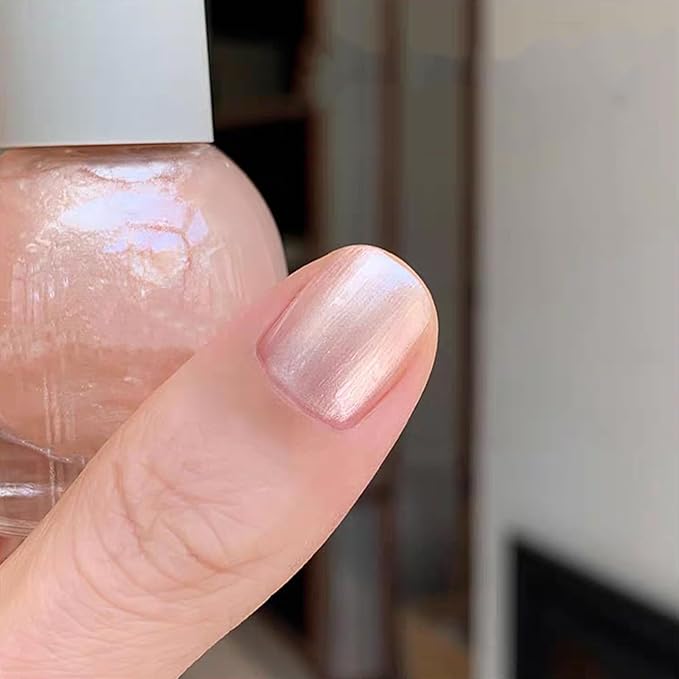 COSMOO Pearl Pink Nail Polish, 10ml Quick Dry Nail Lacquer, Super Lustrous Nail Enamel Polish, Shimmer Iridescent Ultrachrome Art Varnish, 0.34 fl oz (Pearl Pink)