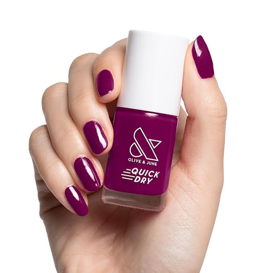 Olive & June Quick Dry Nail Polish | Instant, Fast-Drying, Smudgeproof Color | 15-free, Vegan, Cruelty-Free Formula | Lasts up to 5 Days | Salon-Quality Manicure, Pedicure at Home | Mulberry | Maroon