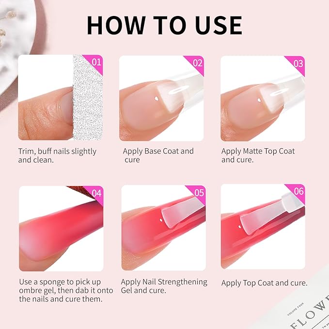 Ombre Gel Nail Polish Nail Sponges for Ombre 9 Series Colorful Blush Effect Gradient Painting Gel for Ombre Nails Multistyle French Manicure Nail Art DIY Home (A10)