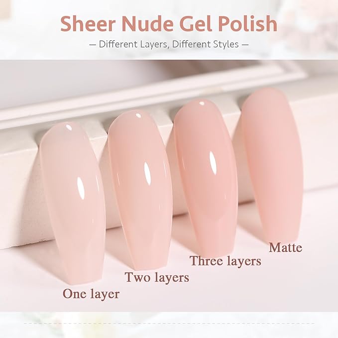 Nude Pink Gel Nail Polish,15ml Natural Jelly Sheer Pink Gel Polish Color Soak Off UV LED Nail Art Starter Manicure Salon DIY at Home