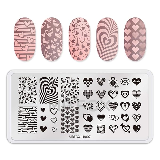 MR.FOX 5 Pcs Nail Print Board Set Valentine's Day Theme Various Hearts Cupid Electrocardiogram Nails Art Stamping Plate